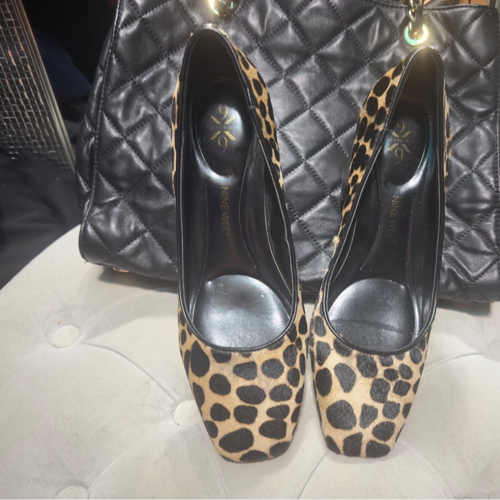 Nine West Black and Tan Leopard Heels